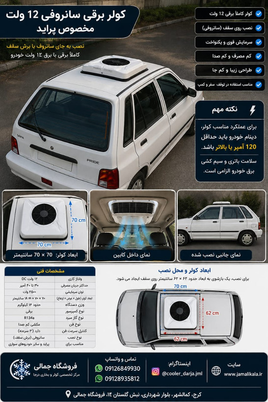 کولر درجا خودرویی برقی سقفی کولر وانت نیسان و خودروی سنگین و کمپی و سواری